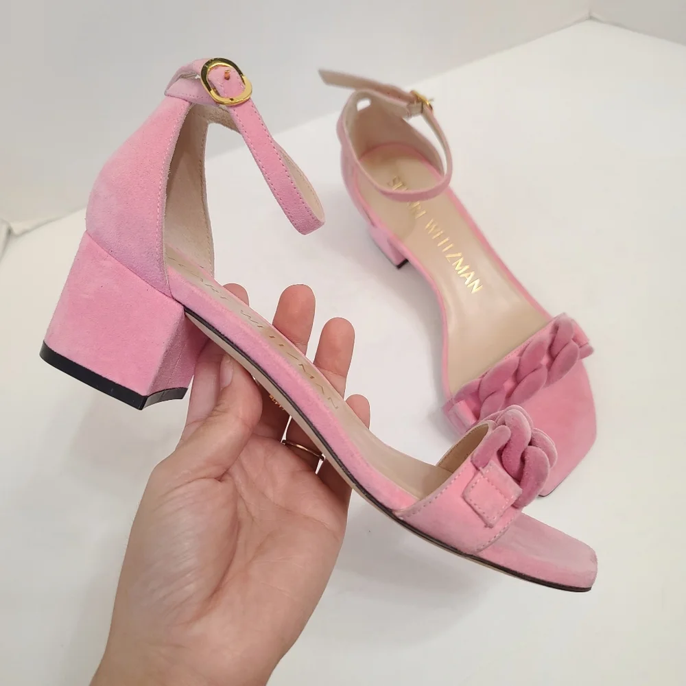 Stuart Weitzman | Amelina 50mm Block Chain Sandals in Pink Size 7 - Picture 5 of 14